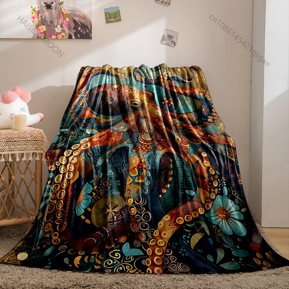 1PC Colorful octopus, abstract art  Print Blanket Warm Soft Suitable for All Seasons for Home Sofa Travel Camping Picnics RV