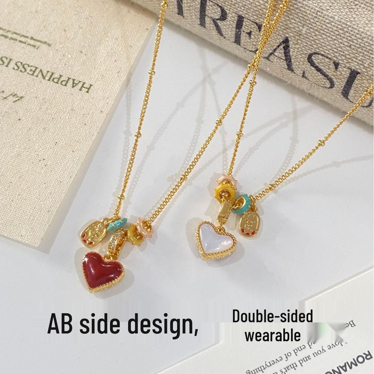 Exquisite Double-Sided Mother-of-Pearl Heart Necklace - Elegant Light Luxury Design