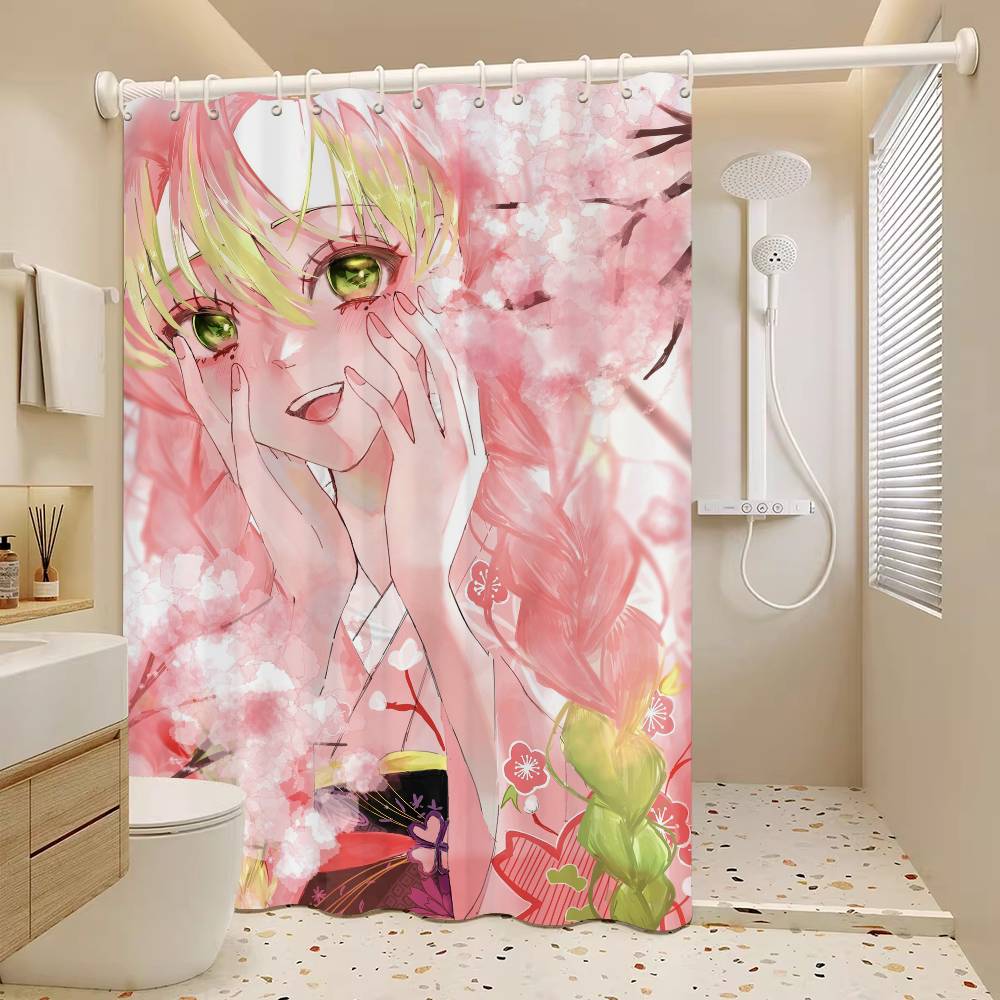 Anime M-Mitsuri-Kanroji  Waterproof Fabric Shower Curtain Bathroom Decoration Curtain Home Hawaiian Style Shower Curtain