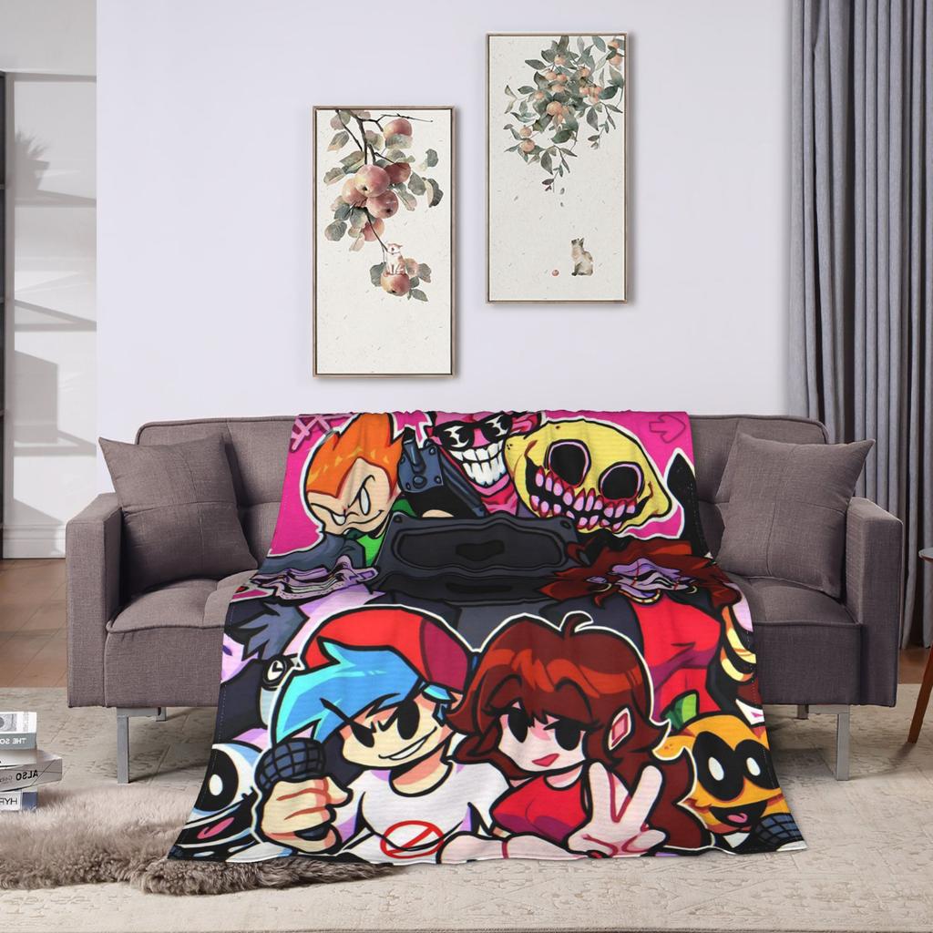 FNF Bad Time Trio Friday Night Funkin Blanket  Picnic Flannel Throw Blanket For Couch Chair Warm Soft Design Quality Bedspread