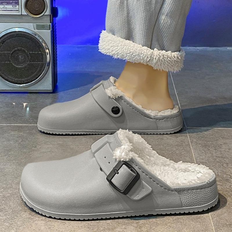 Winter Fur Slippers for Men Casual Cotton Slippers Non-slip Platform Slides Men's Plush Warm Winter Slipper Home Cotton Slippers