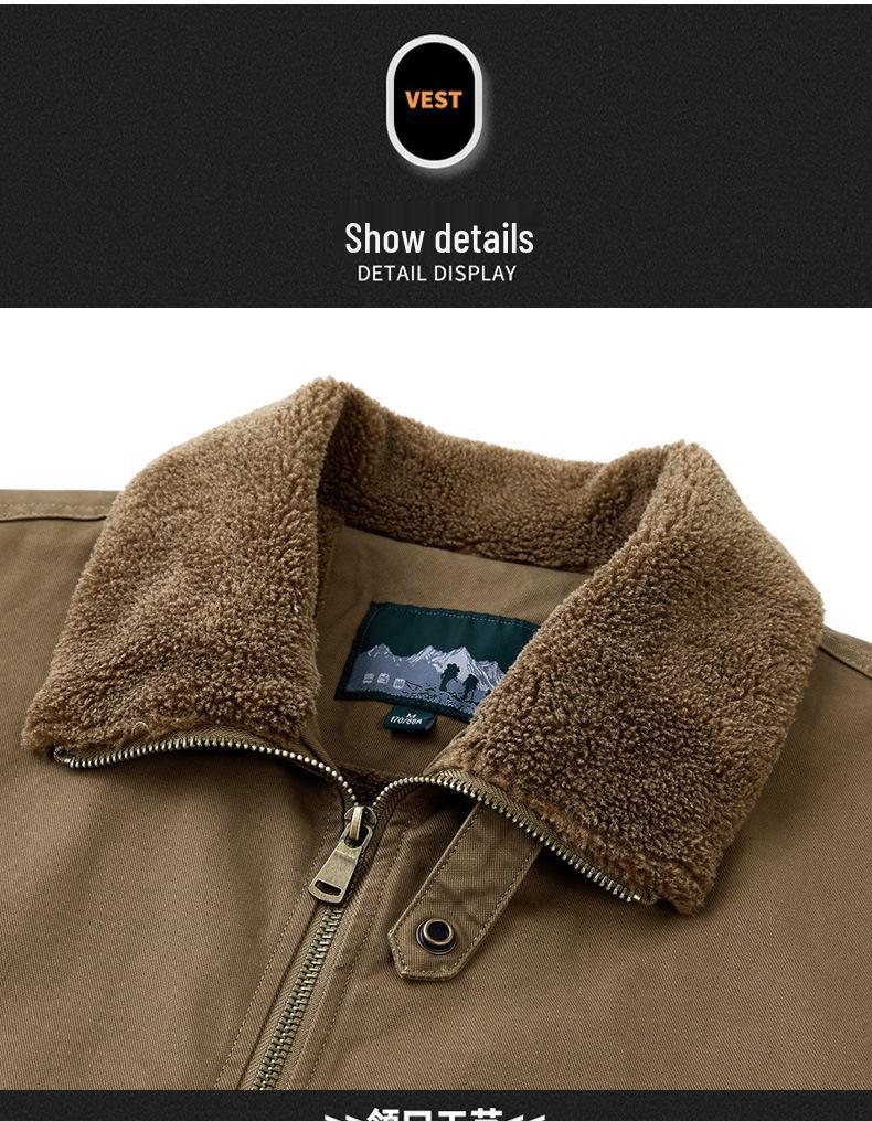 Chaqueta de piloto de la Fuerza Aérea de Alta Gama para Hombre: Terciopelo Forrado de Invierno, Algodón Puro, Corte Holgado, Ropa de Abrigo con Solapa para Personas de Mediana Edad.