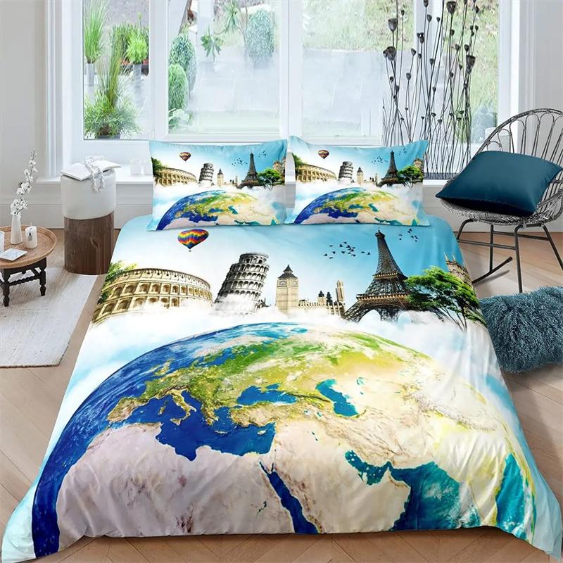 

London Telephone Booth King Queen Duvet Cover The Big Ben Bedding Collection Retro United Kingdom Quilt Cover Red Grey Comforter Cover 135X200cm-2pcs