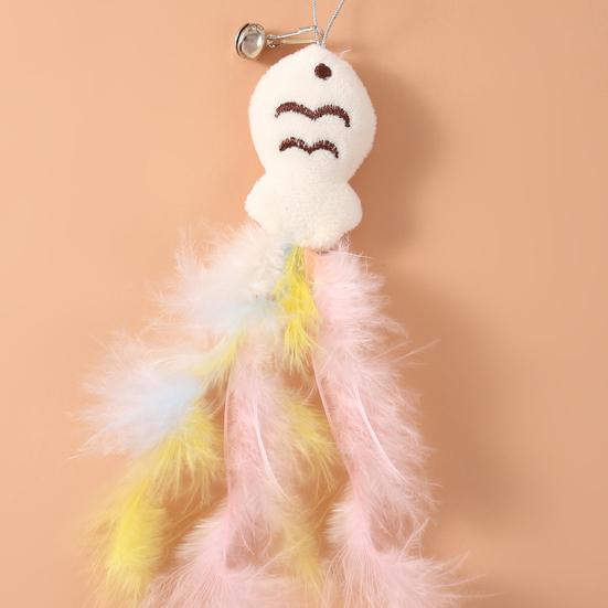 Rotating Cat Teaser Stick Interactive Cat Toy with Feathered Teaser Heads 360-Degree Rotating Base Detachable Wand Self-Play Toy for Small Medium