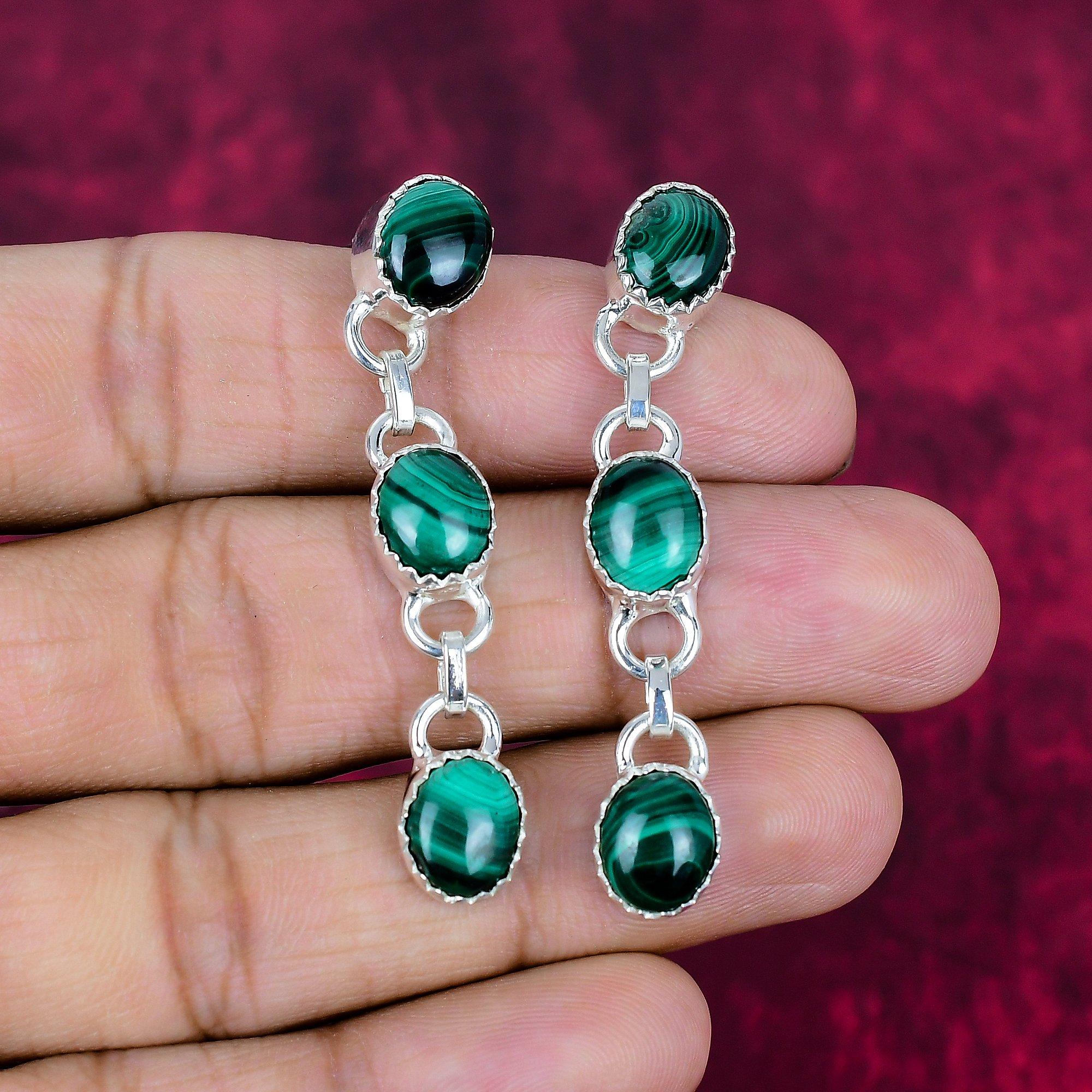 

Серьги с малахитом, ювелирные изделия из стерлингового серебра 925 пробы, подарок для женщин, серьги ручной работы, ювелирные изделия с драгоценными камнями 2.17 Inches зелёный