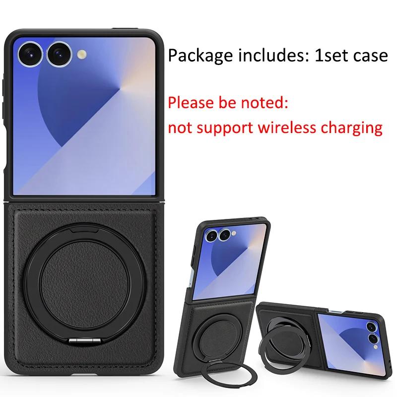 

Luxury Magnetic 360°Swivel Bracket Phone Case for Samsung Galaxy Z Flip 7 6 5 4 3 5G Wireless Charging Leather Protection Cover Galaxy Z Flip5 чорний