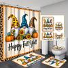 Thanksgiving Gnomes Truck Sunflower Shower Curtain Set with Non-Slip Mats & Toilet Cover   Fall Harvest Pumpkins Bathroom Decor
