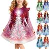 Weihnachtskleid mit Print für Mädchen mit Ärmeln Langarm-Festtagspartykleid