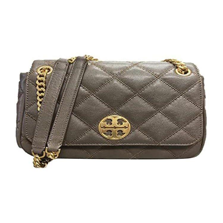 

Tory Burch TB-Willa Commuter Metallic Double T Logo Chain Quilted Patent Leather Crossbody Bag Women bags Gray 87863-066 Basic Set (Bag+Dust Bag)