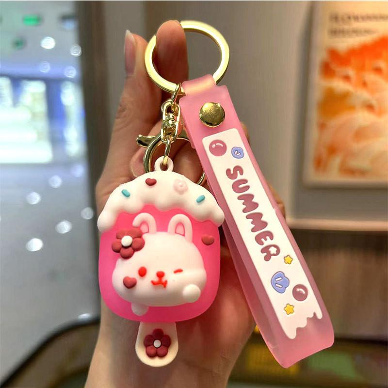 

Stylish And Cute Cartoon Bunny Ice Cream Keychain Silicone Decoration Bag рожевий