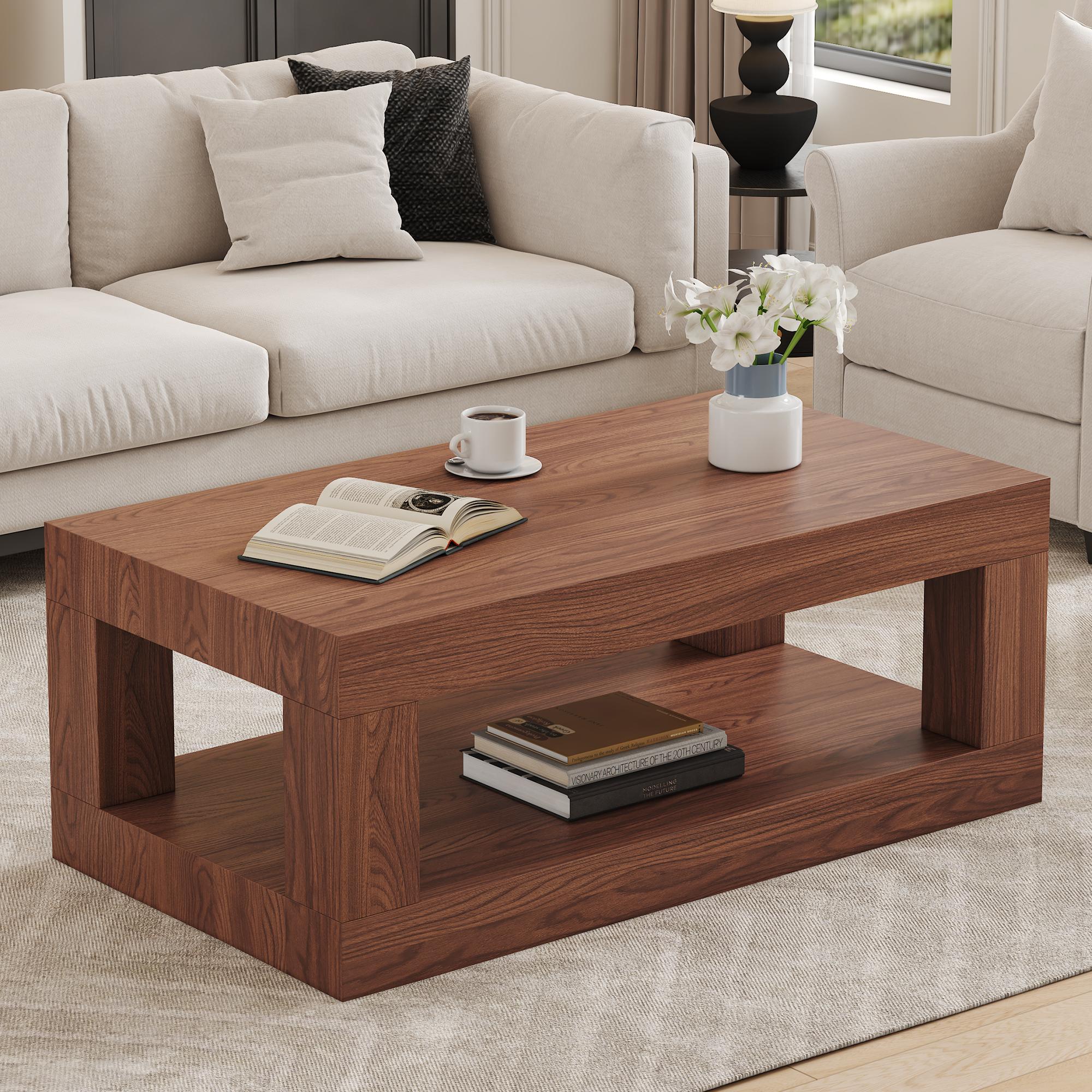 Modern 2-Tier Coffee Table, Rectangular Center