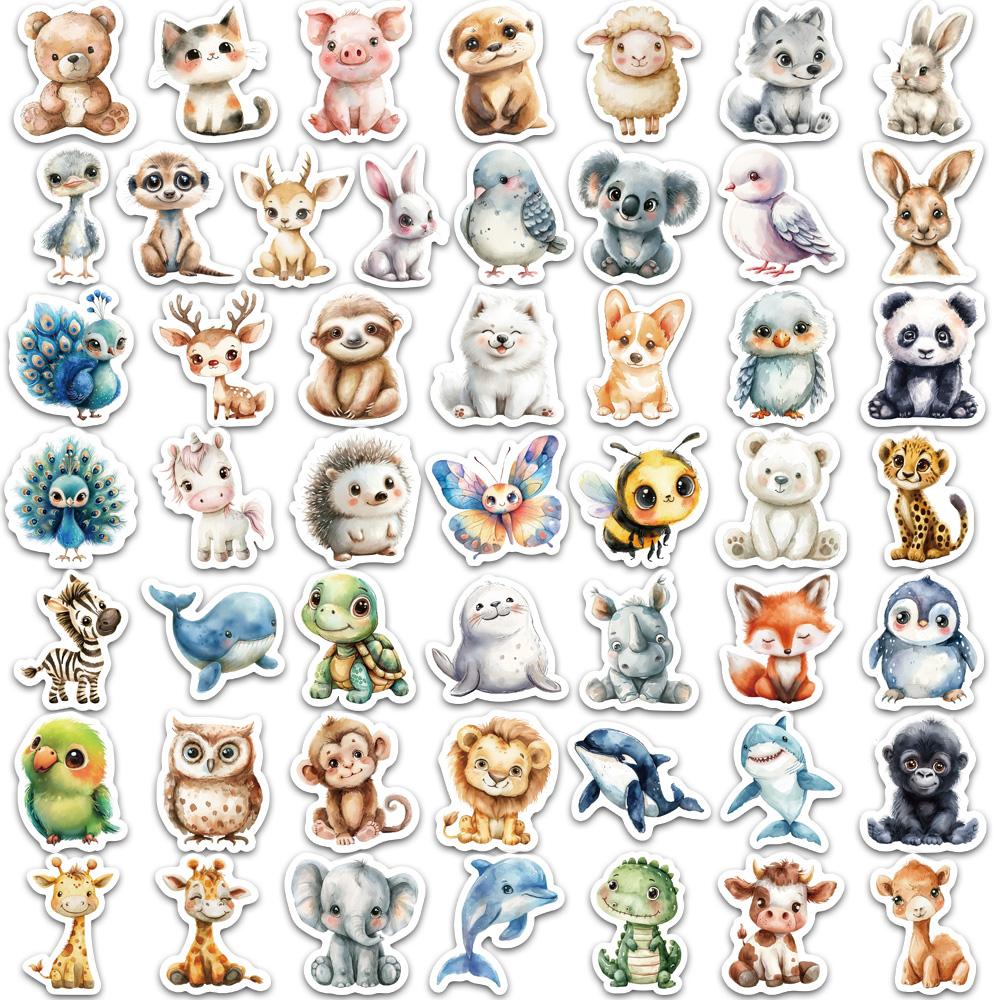 50PCS Beautiful Cute Watercolor Animal Graffiti Stickers Scrapbooking Collage Guitar Skateboard Water Cup Decoration