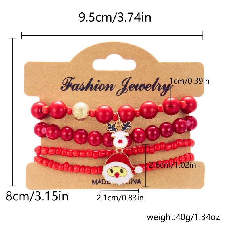 Christmas Day Color Acrylic Diamond Snowflake Bell Elastic Beaded Bracelet Christmas Set