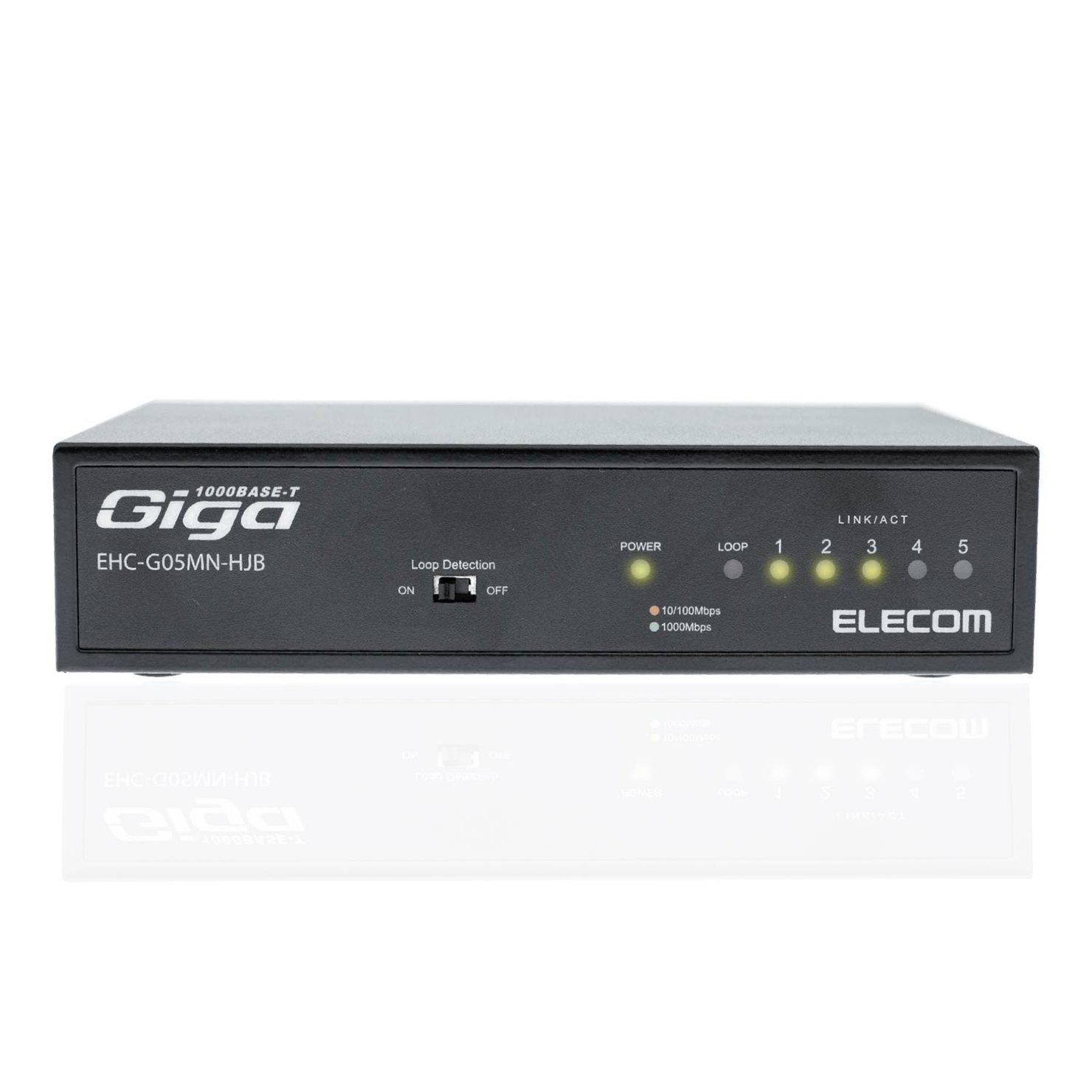 

ELECOM EHC-G05MN-HJB Gigabit 5-Port Switching Hub with Magnet, Built-in Power Supply, Metal Housing