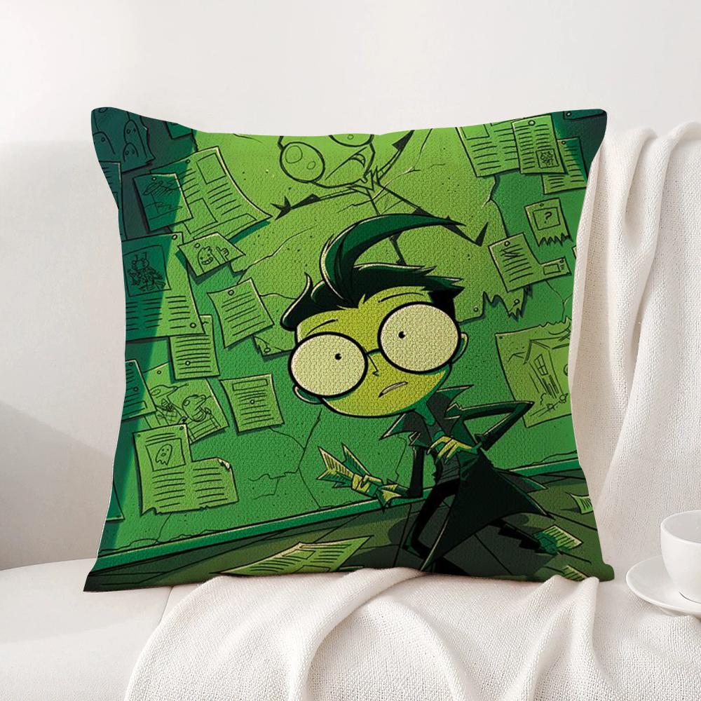I-Invader Z-Zim Cushion Cover Summer Coolness Linen Fabric Double-Sided Printing Pillow Case Sofa Home Decor Gift