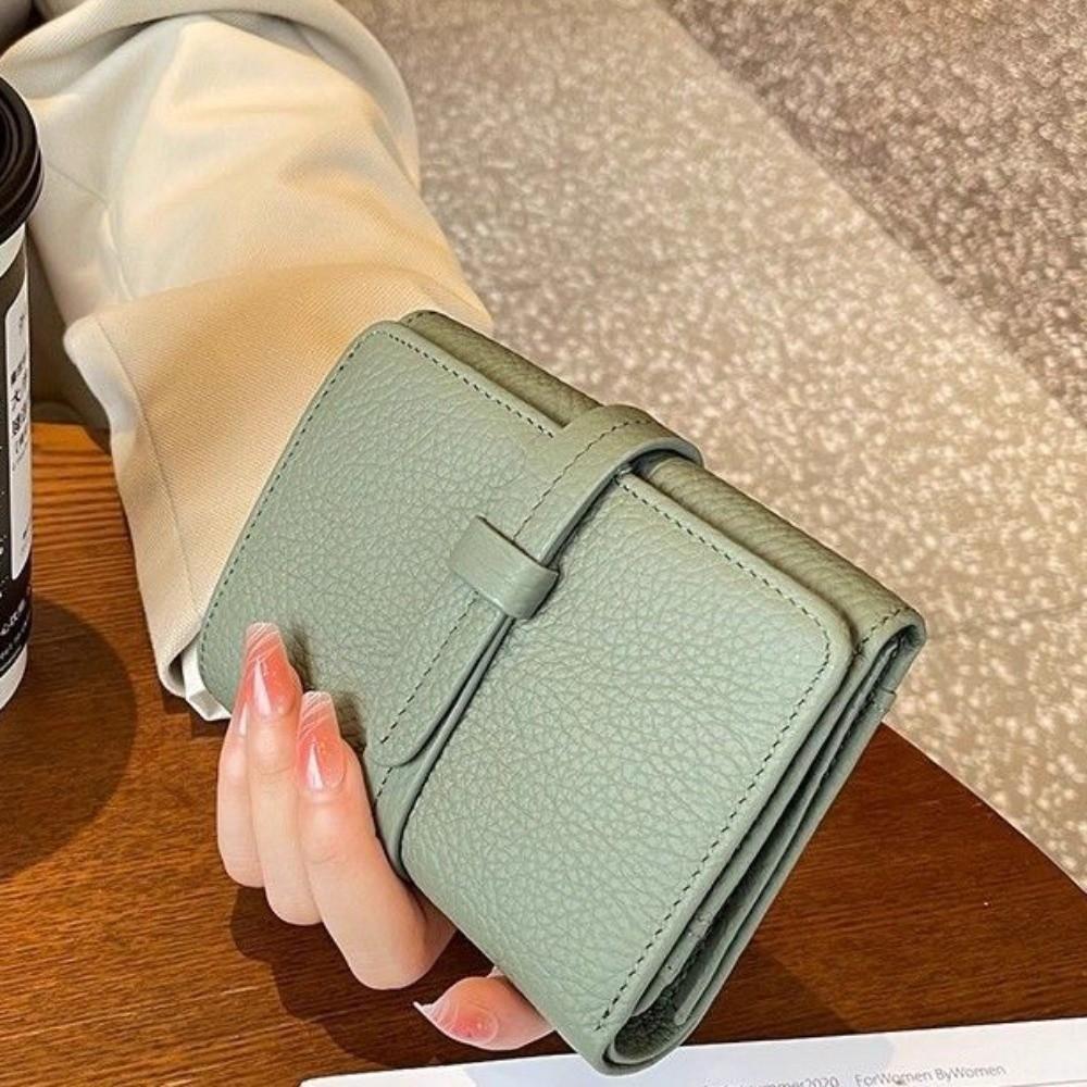 PU Leather Women's Purse Solid Color Folding Design Leather Purse Pull-out Design Large Capacity Short Wallet for Women