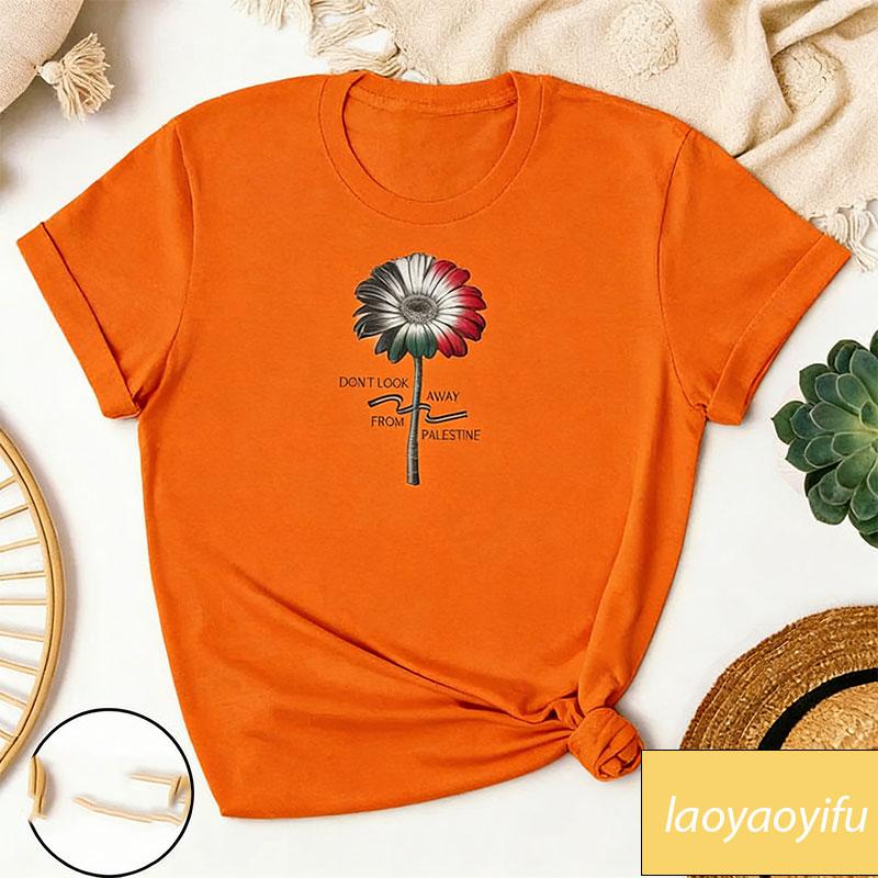 Flower Dont Look Away From Palestine Tshirt for Indipendence Women Palestinian Activist Gift Summer Cotton Tees Top