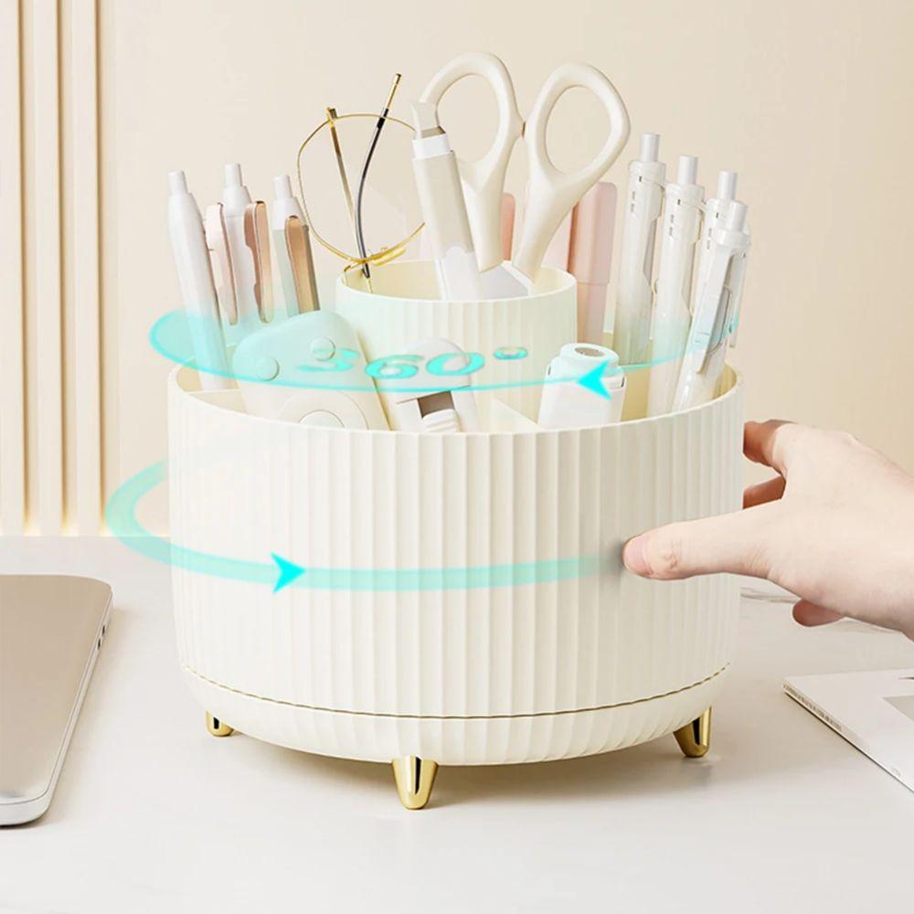 360 Rotating Makeup Brush Holder Desktop Cosmetic Organizer Rotating Desktop Storage Box Portable Lipstick Eyeliner Holder