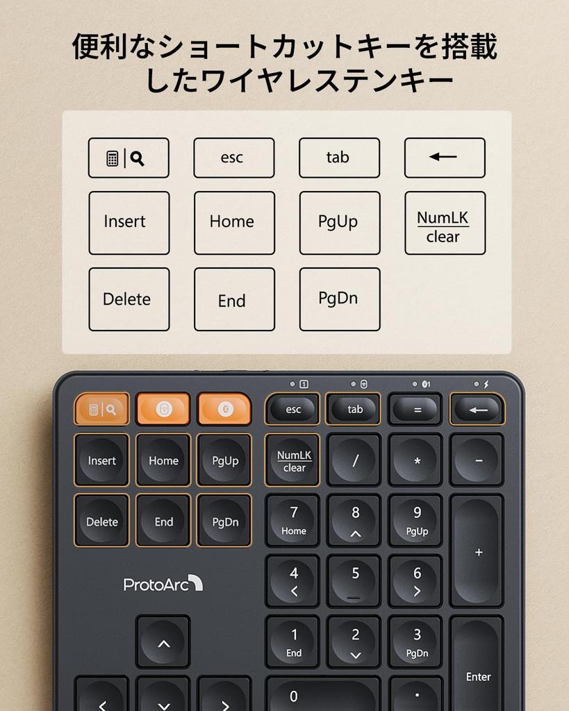 ProtoArc EK04 N Wireless Numeric Keypad with Integrated Wrist Dual Device 34 Compatible with and iOS Bluetooth/2.4GHz Connection, Rest, Connection,