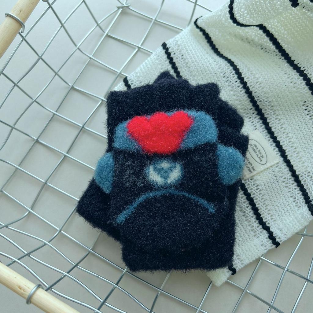 8-15 years old children's gloves cute cartoon cold-proof boys and girls knitted wool half-finger autumn and winter flip cover medium and old children