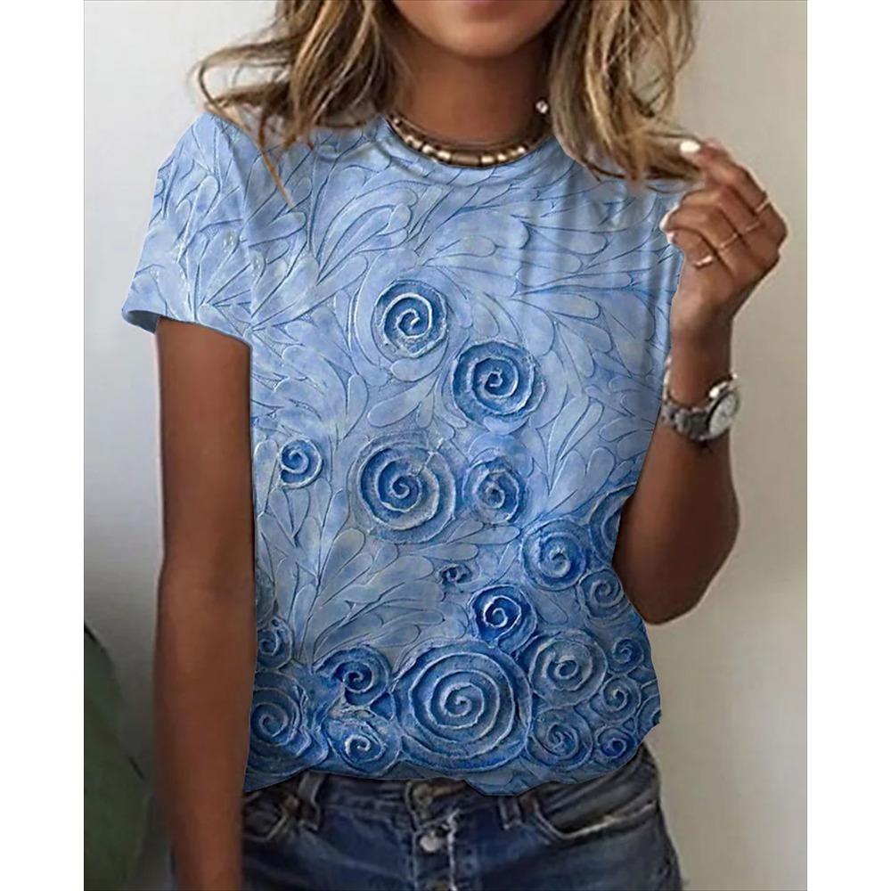 Flower Butterfly T-Shirts Floral 3D Print Women's Short Sleeve Round Neck T Shirt Harajuku Casual Tees Y2k Tops Female Clothing