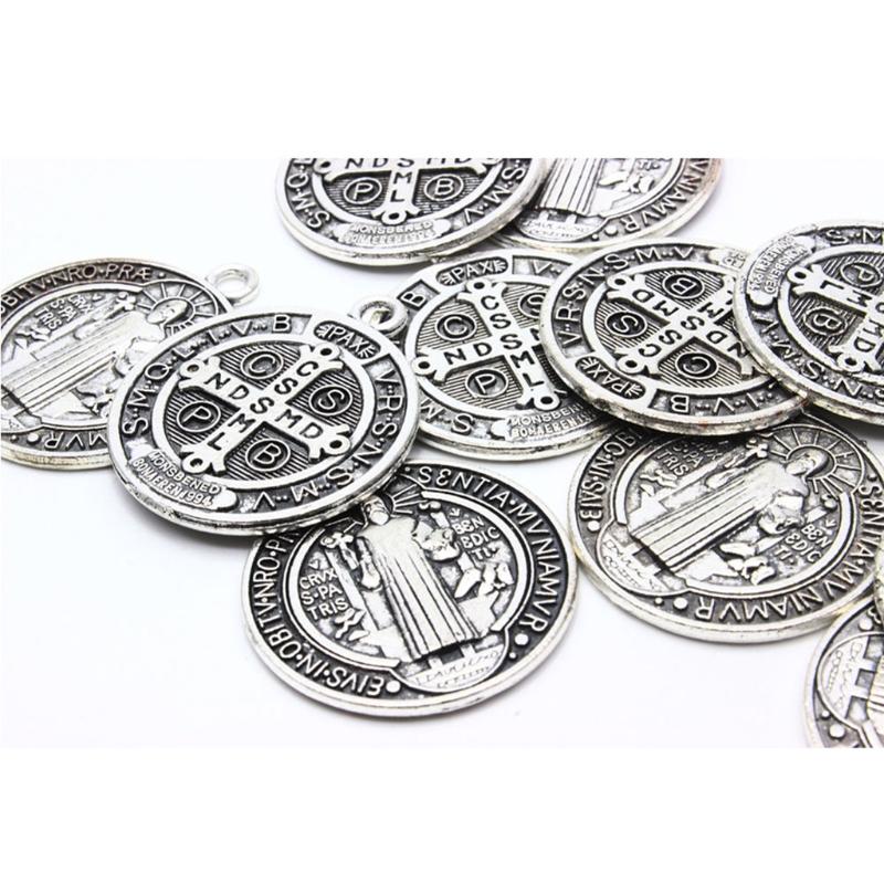 10 Pcs Saint Christopher/Michael/Jude Medal Necklace Zinc Alloy Saint Benedict Nursia Patron Against Evil Medal Pendant