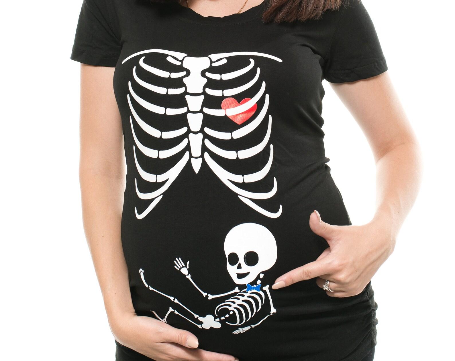 Skeleton X-Ray Maternity Shirt: Baby Boy Bow Tie Halloween Tee L