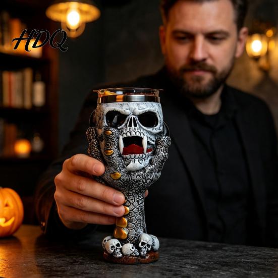 Novelty Bar Opening Present Horrible Resin Stainless Steel Skull Goblet Retro Skeletal Wine Gothic Dark Style Barware Cocktail Glasses Vintage