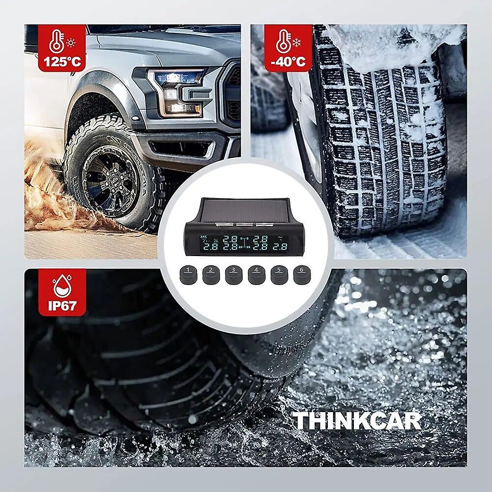 Car Tire Pressure Monitor Bright Digital Display Six Sensor System Solar Usb Charging For 8bar Six-wheeled Vehicles Rvs Trucks