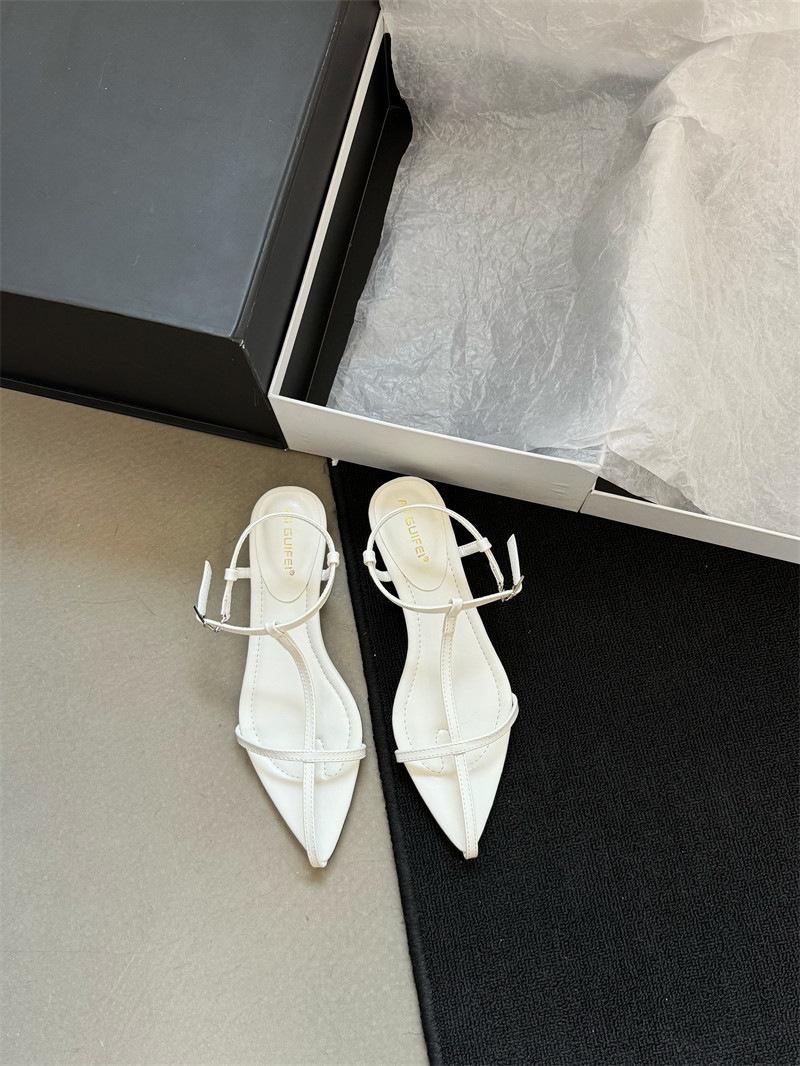 

Весна и лето 2025 женские туфли на плоской подошве с острым носком на каблуке Хан По с перекрестной пряжкой, женские сандалии с дизайнерским чувством 40