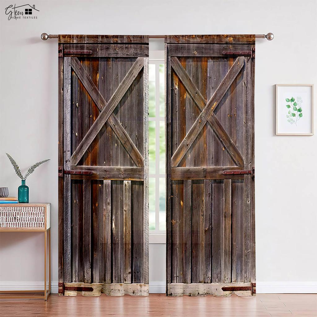 2-Pack Wooden Door 3d Printed Drapes Suitable Ideal for Bedchamber Living Area Kitchen Decorative Curtains Machine Washable