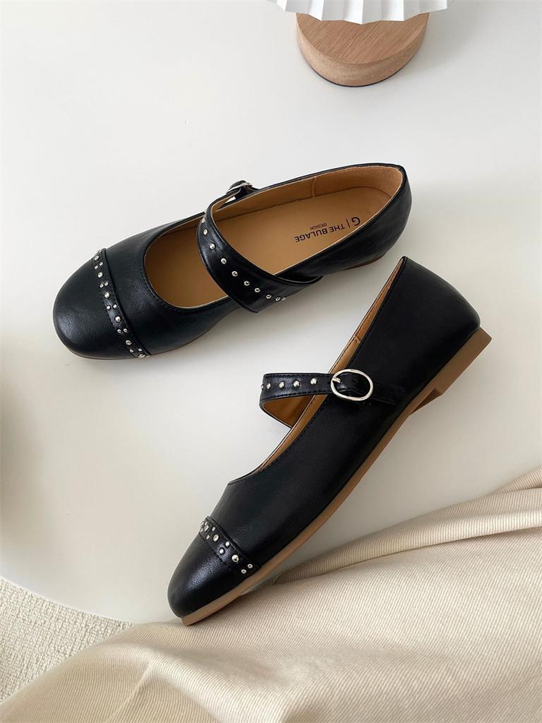 Fashion IPPEUM  Mary Jane Shoes Women Flat Shoes Red PU Leather Round Toe 2025 New Black Ballet Flats