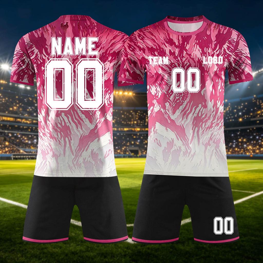 Customizable DIY Two Piece Sports Jersey Set with Short Sleeve Shirt and Shorts for Team or Individual Use
