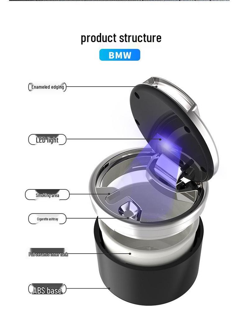 Compatible Ashtray for Lynk & Co Models 03, 09, 01, 06, 05, 02, ZERO - Features Cover & LED Light