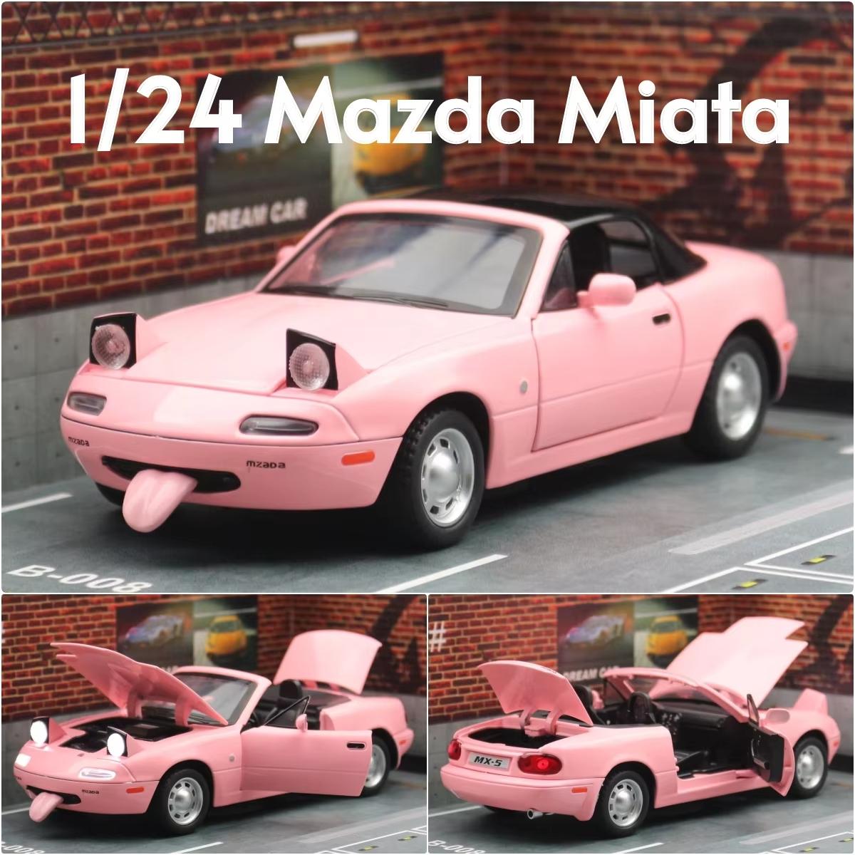 

Новая 1/24 Mazda Miata MX5 Convertible Sports Car Toy Car Model Литой металлический сплав Миниатюрная модель автомобиля Звук и свет Коллекция Подарок для мальчиков розовый