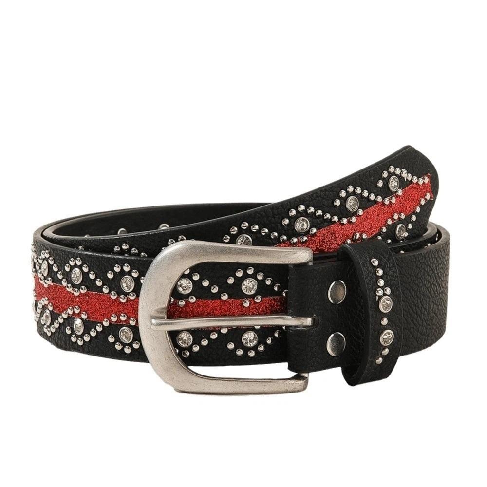 Gothic Vibe Y2K Punk Belt Eye Catching Rhinestone Waistband Streetwear Fashion чёрный