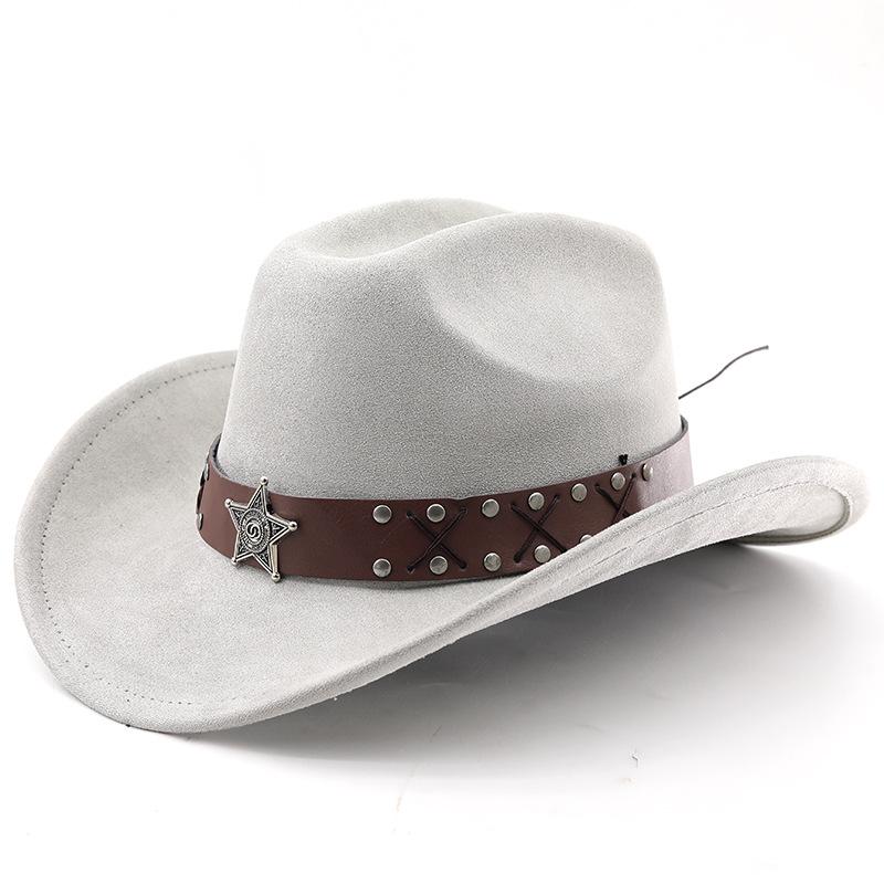 Western cowboy roll-up edge big edge cowboy hat bull head accessories leather velvet jazz hat riding hat