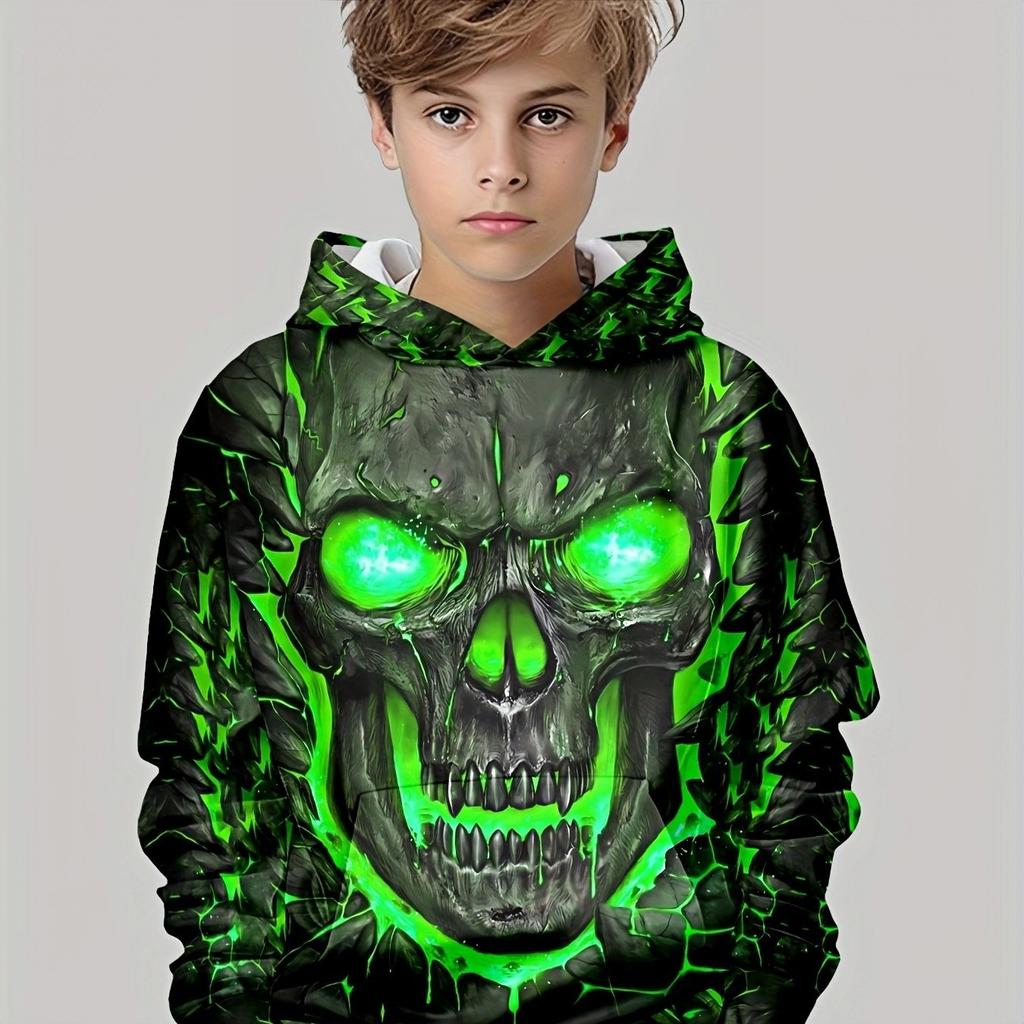Boys' Fashion 3D Printed Casual Hoodie - Long Sleeve Round Neck Hoodie Outdoor