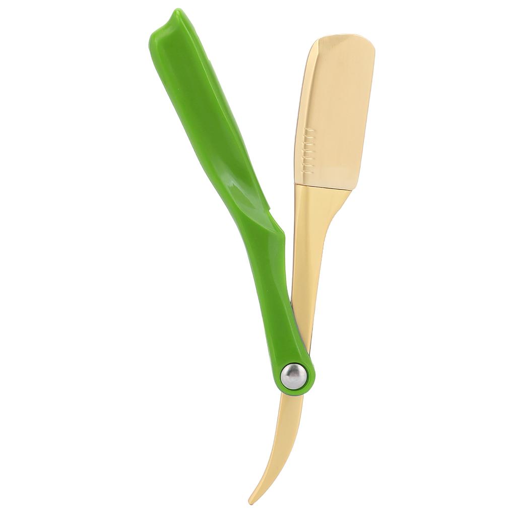 Folding Men Shaving Blade Holder Manual Facial Hair Shaving Knife Blade Holder Tool (Gold Head)Green