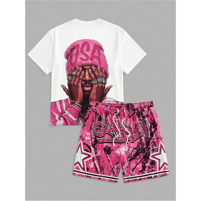 

Men s street casual 3D printed T-shirt and shorts set XL