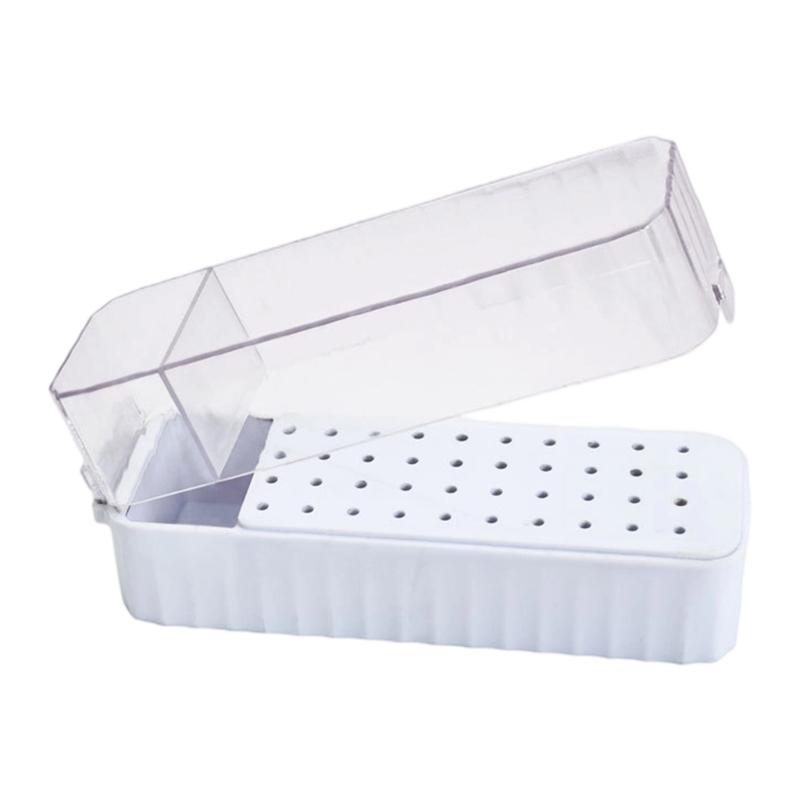 Clear Plastic Nail Art Tool Storage Box Drill Bit Container Case With 40Grids NonSlip Base For Professional Salons