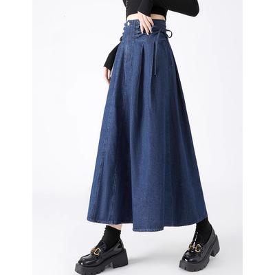 Jaro Podzim Dámská Móda Plus Size S Vysokým Pasem Ležérní Džínová Sukně Střední Délky Áčkového Střihu