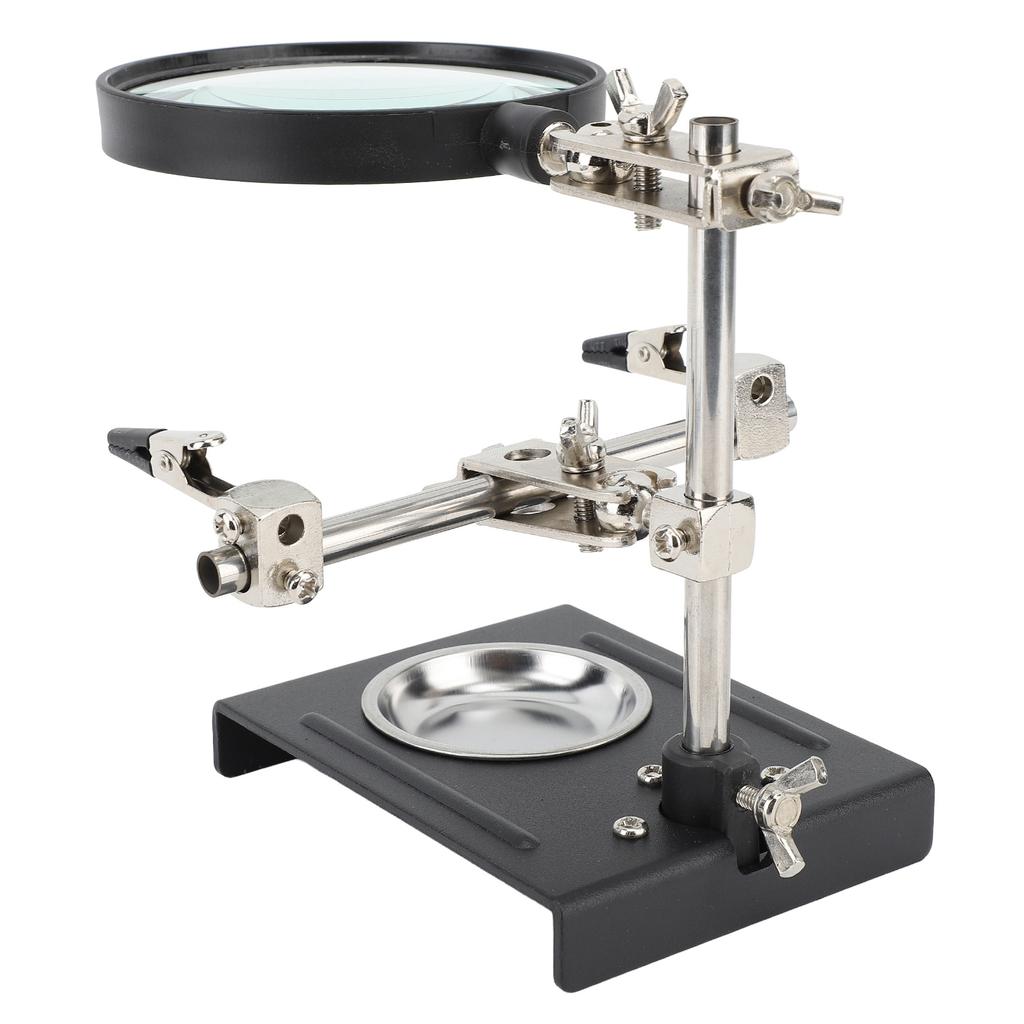 6X Magnifier with Auxiliary Clip Magnifying Glass Holder Third Hand Soldering Station for DIY Electronics and Repair