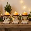 3Pcs Bell Pattern Wooden Christmas Candle Holder Xmas Table Candlestick  Living Room