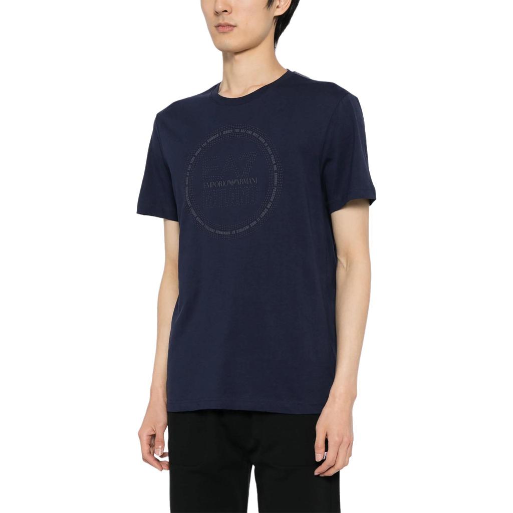 Emporio Armani Pattern Printed Crew Neck Short Sleeve T-Shirt Men Tops Navy-Blue 3DPT39-PJTJZ-1554