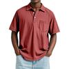 Men's Summer Solid Color Button Pocket Lapel Loose Raglan Short Sleeve Top