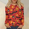 Dámská módní ležérní halenka s potiskem Halloweenu, s kulatým výstřihem a dlouhým rukávem