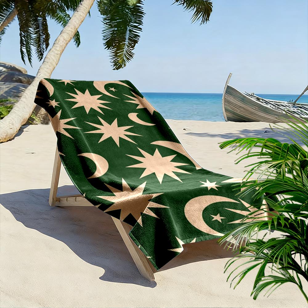 Stars and Moons Pattern Green Beach Towel Quick-drying for Travel Outdoor Sports Jogging Beach and Swimming