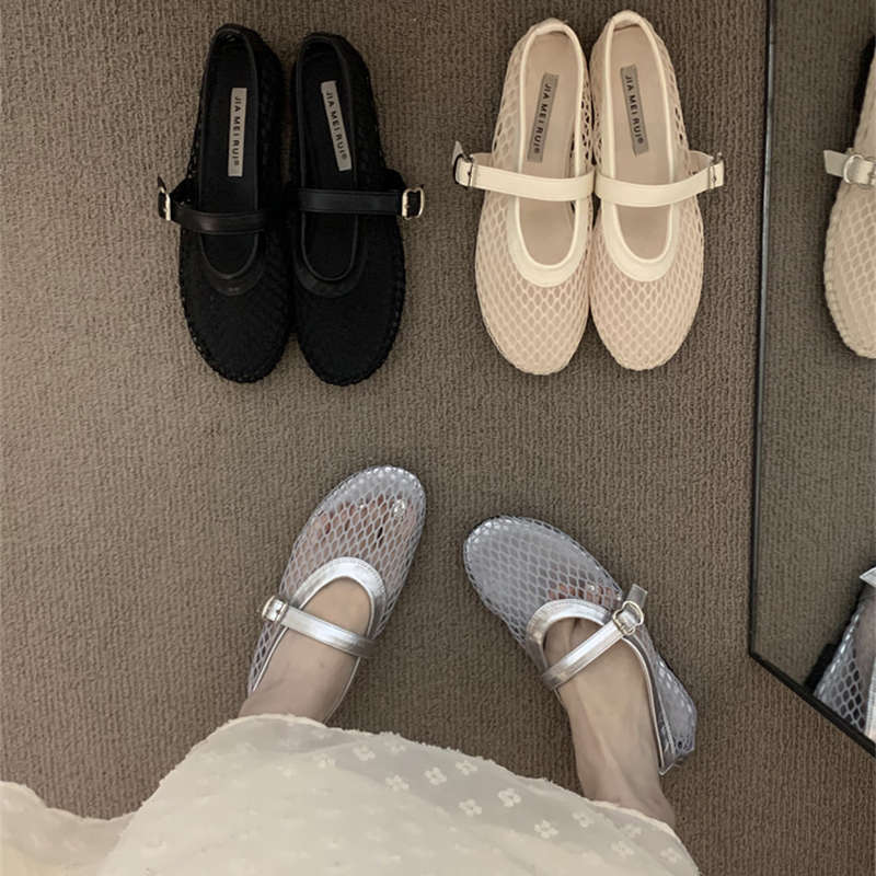 Ballet shoes women's flats sandals women's mesh shoes 2025 summer new hollow Mary Jane single shoes fishing net shoes