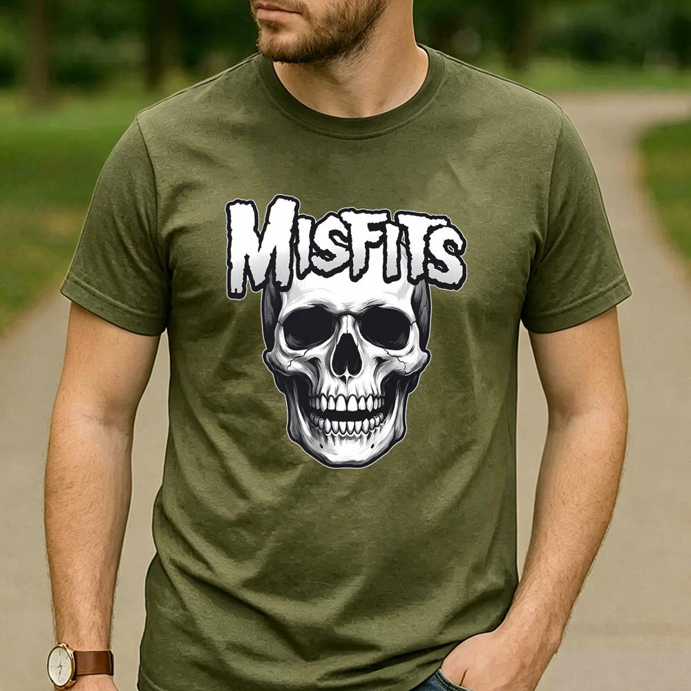 Vintage Misfits Skull T Shirt Rock Band Horror Punk Music Fan Gift Unisex Graphic Crewneck Retro Streetwear Pullover Top